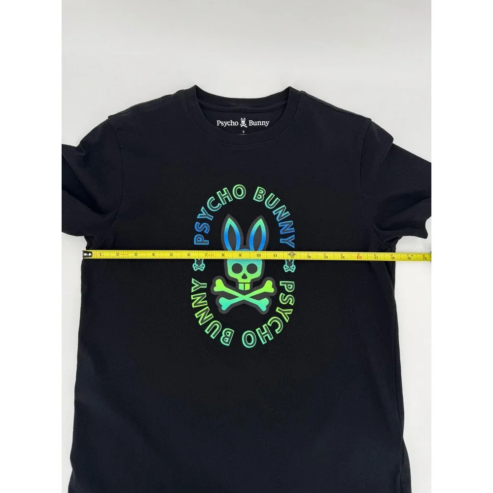 Psycho Bunny Mens Black Pima Cotton Neon Gradient Graphic Logo T-Shirt Size XS 3